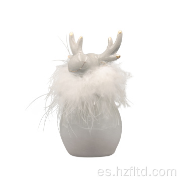 Decoración de ciervos de cerámica blanca para Navidad